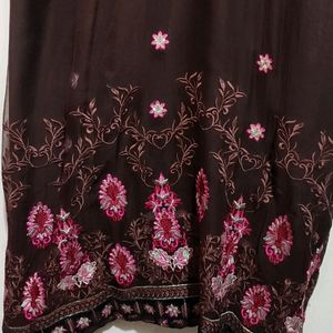 Brown Embroidry Work Suit Salwar With Dupatta