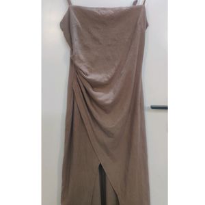 Brown/Khaki Wrap Design Dress