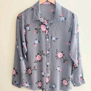 Grey Floral Shirt Size-34