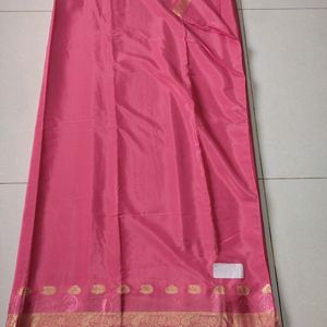 New Rajwadi Satin Silk Saree In Pink With Zari