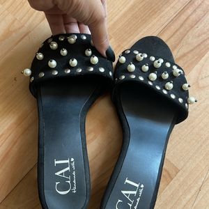 Black Pearl Suede Block Heel Sandals