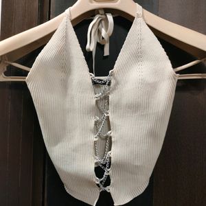 Off White Halter Neck Top