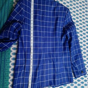 Men Partywear Checked Viscose Rayon Blue Blazer