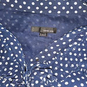 Polka Dotted Aline Dress: Blue And White