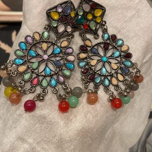 Kundan with stone multicoloured earrings