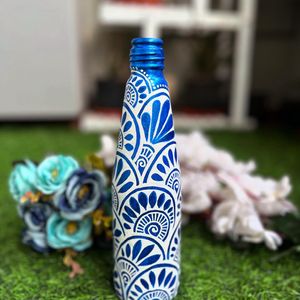 Handpainted Blue Glass Bottle