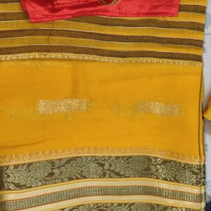 Bangoli Saree With Free  Red Blouse Stiched