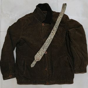 Men's Corduroy Jacket with Fur Lined Collar