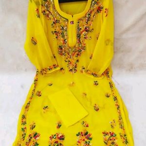 Trendy Georgette Chikankari Mirror Work Kurti With