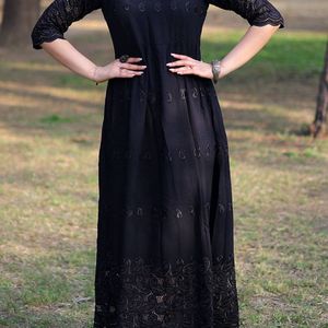 M size Libas black Embroidered A-line Dress