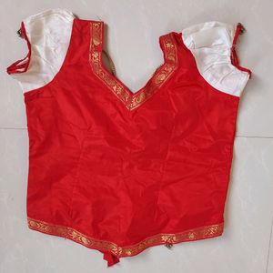 Red & Cream Pattupavada/Langa blouse