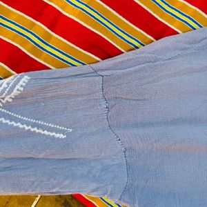 Icy Blue Tunic Embroidered Top