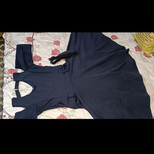 Navy Blue One Piece Knee Length Dress