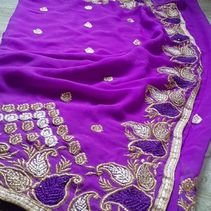 Onion Magenta Embroidery Party Wear Gorgette saree