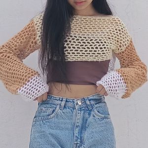 hand made crochet mesh bolero top