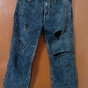 Stylish Charcoal Roughed High Waist Jeans