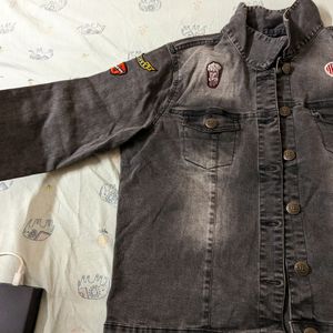 Motifed Faded Black Denim Jacket