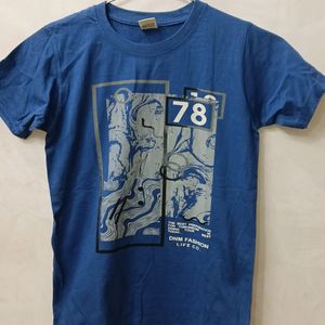 Printed Kids Round Neck Blue T-Shirt