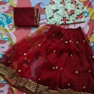 Red And Off White Colour Lehenga