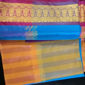 New Silk Cotton Saree -No Blouse-Multi Colour