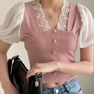 Pinterest Bought Lacey Coquette Puff Sleeve top