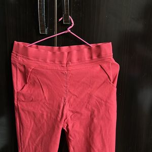 Red Trousers With Adjustable Waist