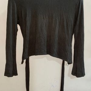 Women Long Sleeves Back Tie Up Sexy Top