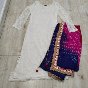 Net kurti with heavy dupatta