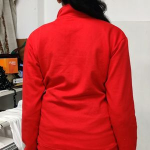 Red Color Zipper Jacket Unisex Style