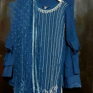 Sea🌊Blue Sharara Suit With Dupatta 34 Bust