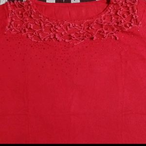 Girls Red Half Sleeve Top