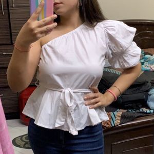 White One Shoulder Top- Fits Bust 34- Worn Once