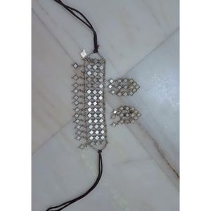 Silver Mirror Choker With Earings And Bracelet