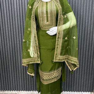 Festive Yellow, Red,Green Unstitched Kurta