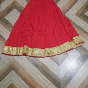 Red With Golden Zari Border Ethnic Skirt