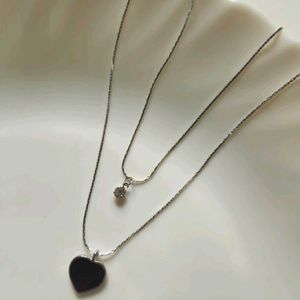 Korean Black Heart Dual Chain necklace