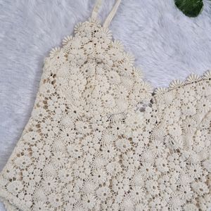 H&M Beige Crochet Lace Bodysuit