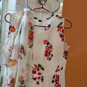 White Anarkali Kurta With Dupatta