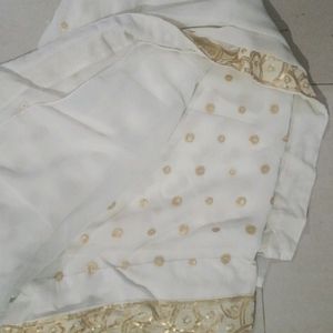 White Saree With Golden Tikliwork