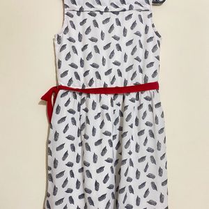 White & Red Designer Neck Dress