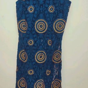 Navy Blue Designer Front Cut Kurti Or Tunics