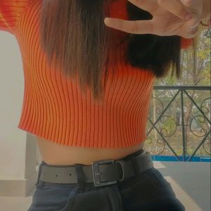 Orange Stretchable Crop Top