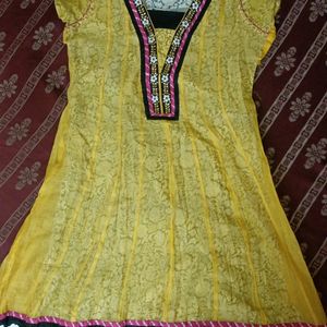 Price Drop Cotton And Net Kurti Embroidery On Neck