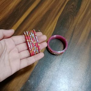 Pink Stone Glass Bangles