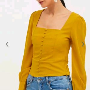 Mustard Yellow Square Neck Shirt