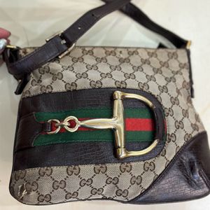 Auth Gucci Horsebit Canvas One Shoulder Bag