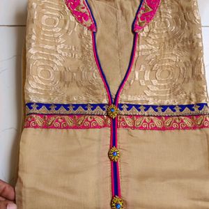 Beige And Blue Kurta Set With Duptta