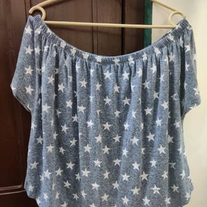 Korean Off shoulder Star Print Top