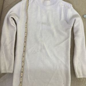 Round Neck White Sweater For Girls