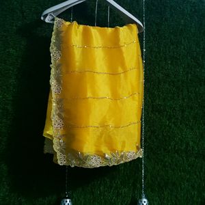 Beautiful hand work yellow saree